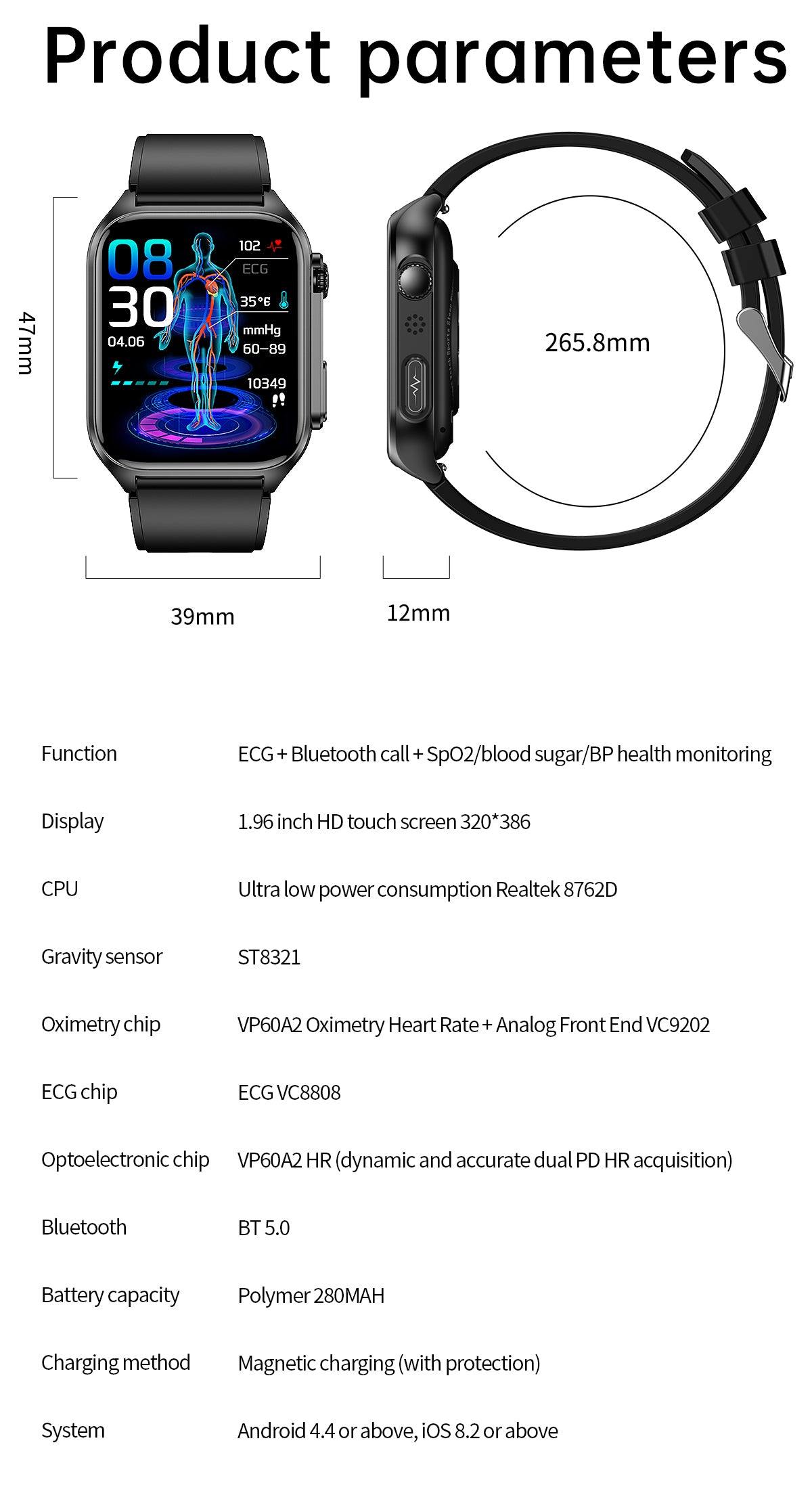 Montre connectée LASNIE intelligente avec mesure de la glycémie