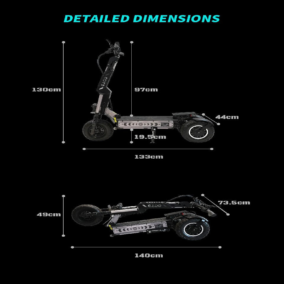 Trottinette électrique OOTD T30 3200 W à trois roues, avec double chargeur, noire