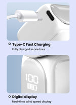 Charger l'image dans la galerie, Ventilateur portable de poche ZIN88, 5 vitesses réglables, rechargeable par USB type C, affichage numérique, ventilateur de bureau, ventilateur d'extérieur
