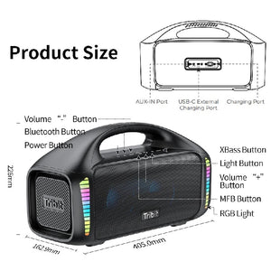 Enceinte bluetooth Haut Parleur TRIBIT StormBox Blast 90 W son stéréo puissant avec LED 30 heures d'autonomie