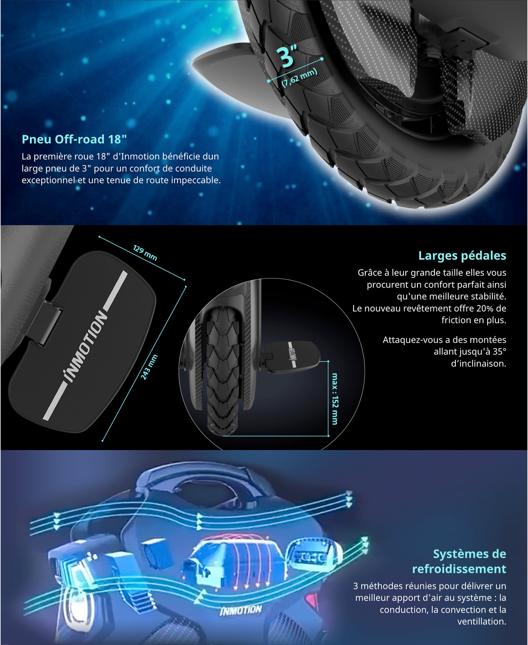 Gyroroue INMOTION électrique V11 noir, monoroue hoverboard, monocycle 2200W