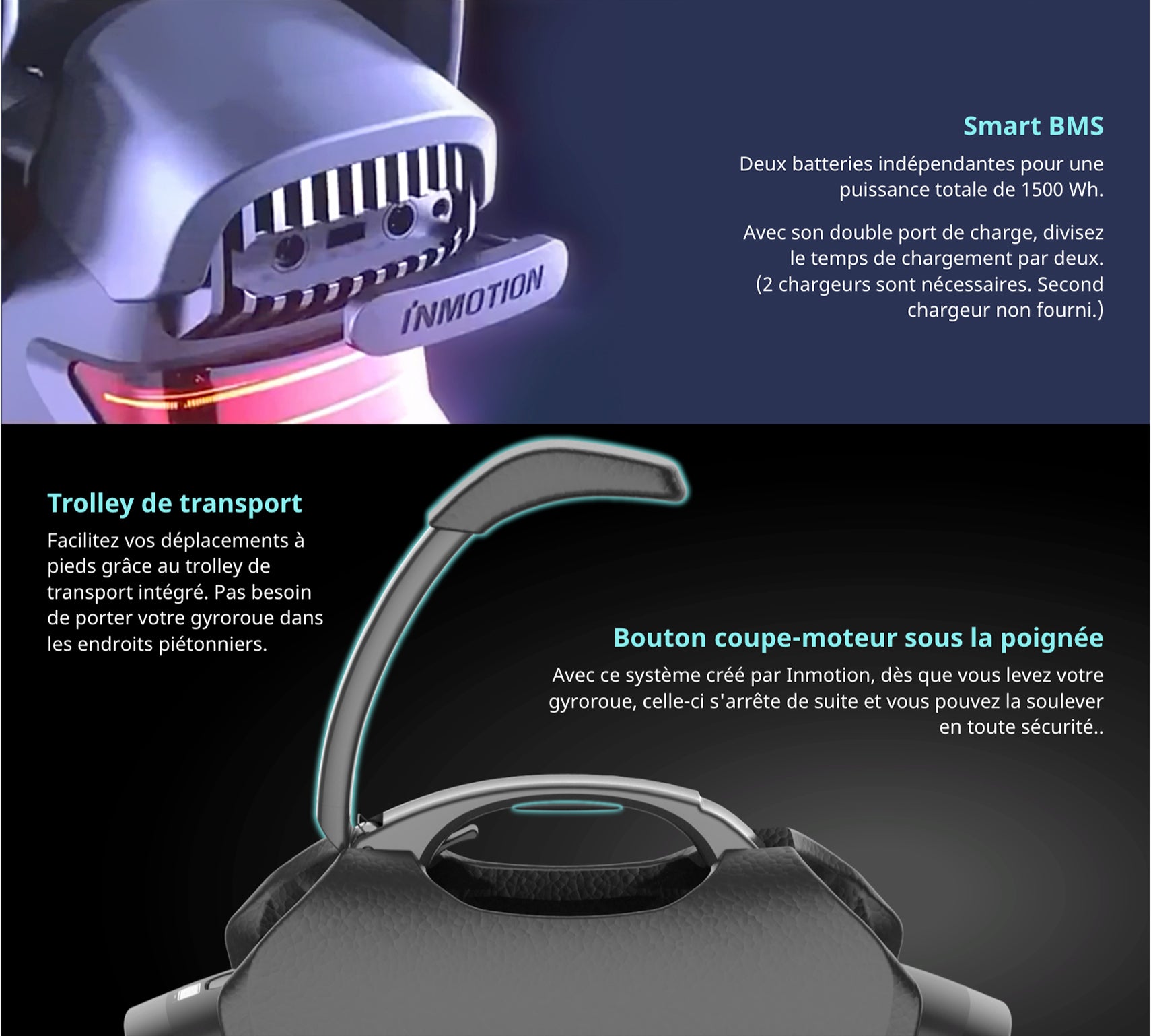 Gyroroue INMOTION électrique V11 noir, monoroue hoverboard, monocycle 2200W