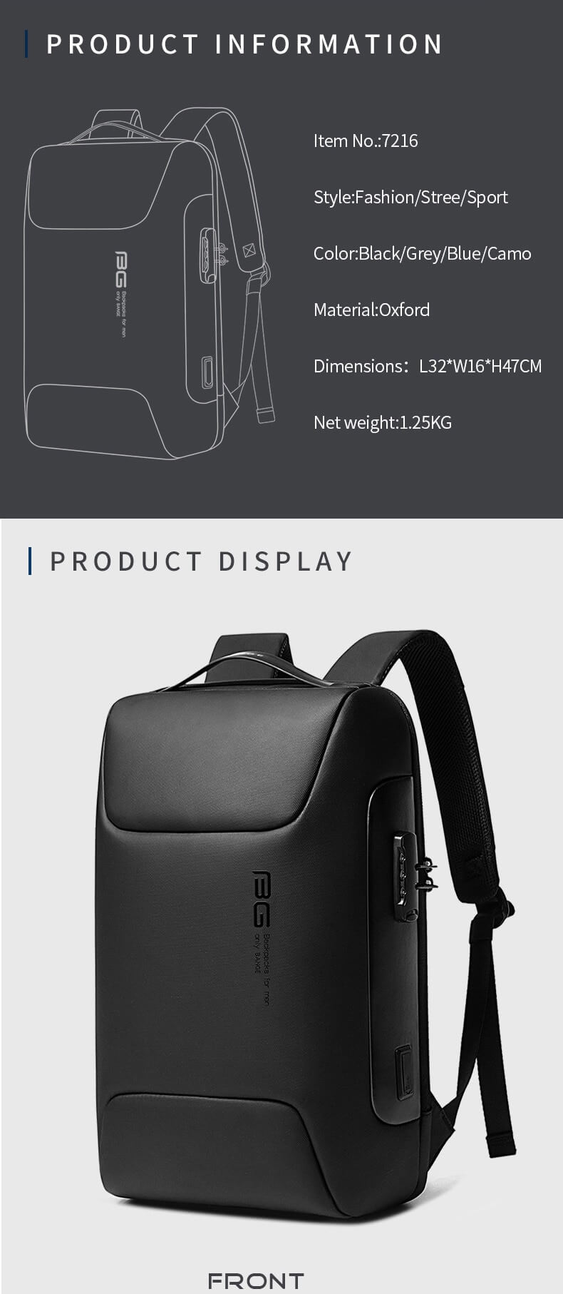 Mochila para portátil BANGE SIRIUS para hombres y mujeres